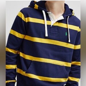 Navy and Yellow Striped Long Sleeve Polo with hood